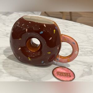 Donut-shaped mug w/ chocolate glaze & sprinkles. NWT. Gift, stocking stuffer